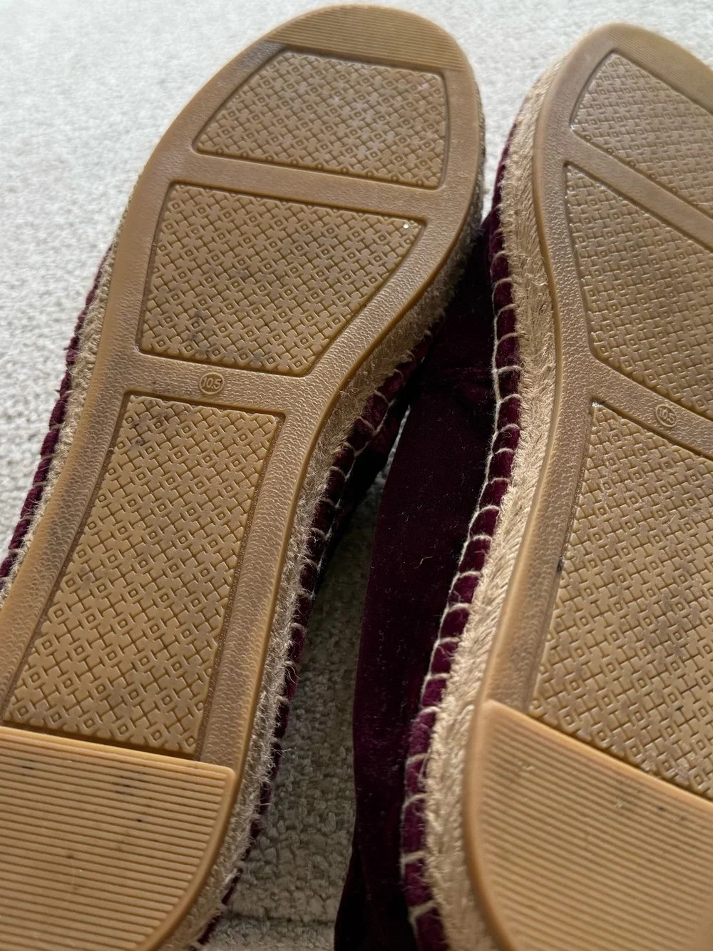 Tory Burch Burgundy Velvet Espadrilles with Embroidered Silver. Size 10.5. $396